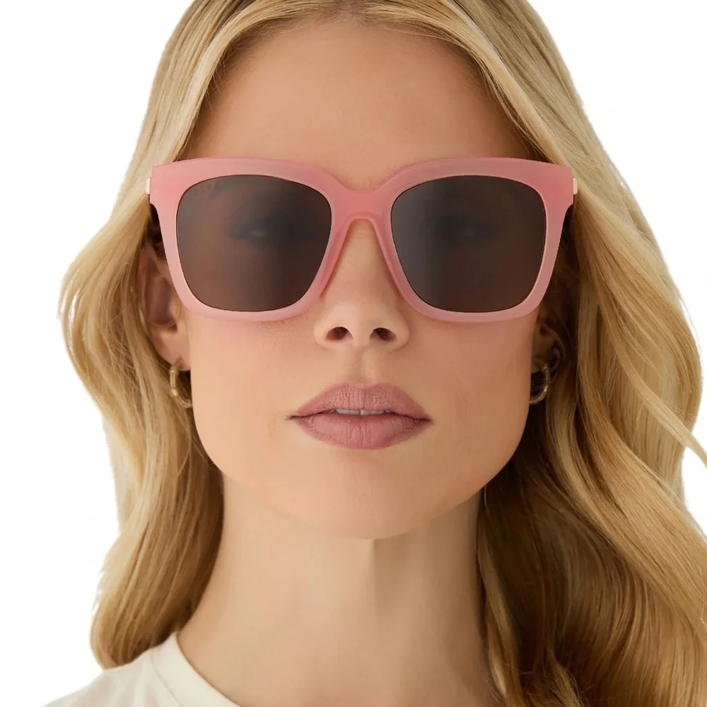 DIFF Bella Polarized Sunglasses Peach Frame Brown Lens Oversized Square NWT